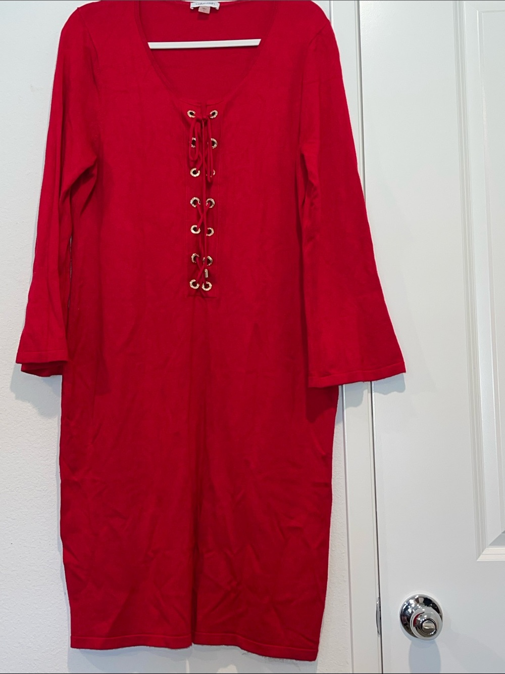 Red Lace-Up Shift Dress